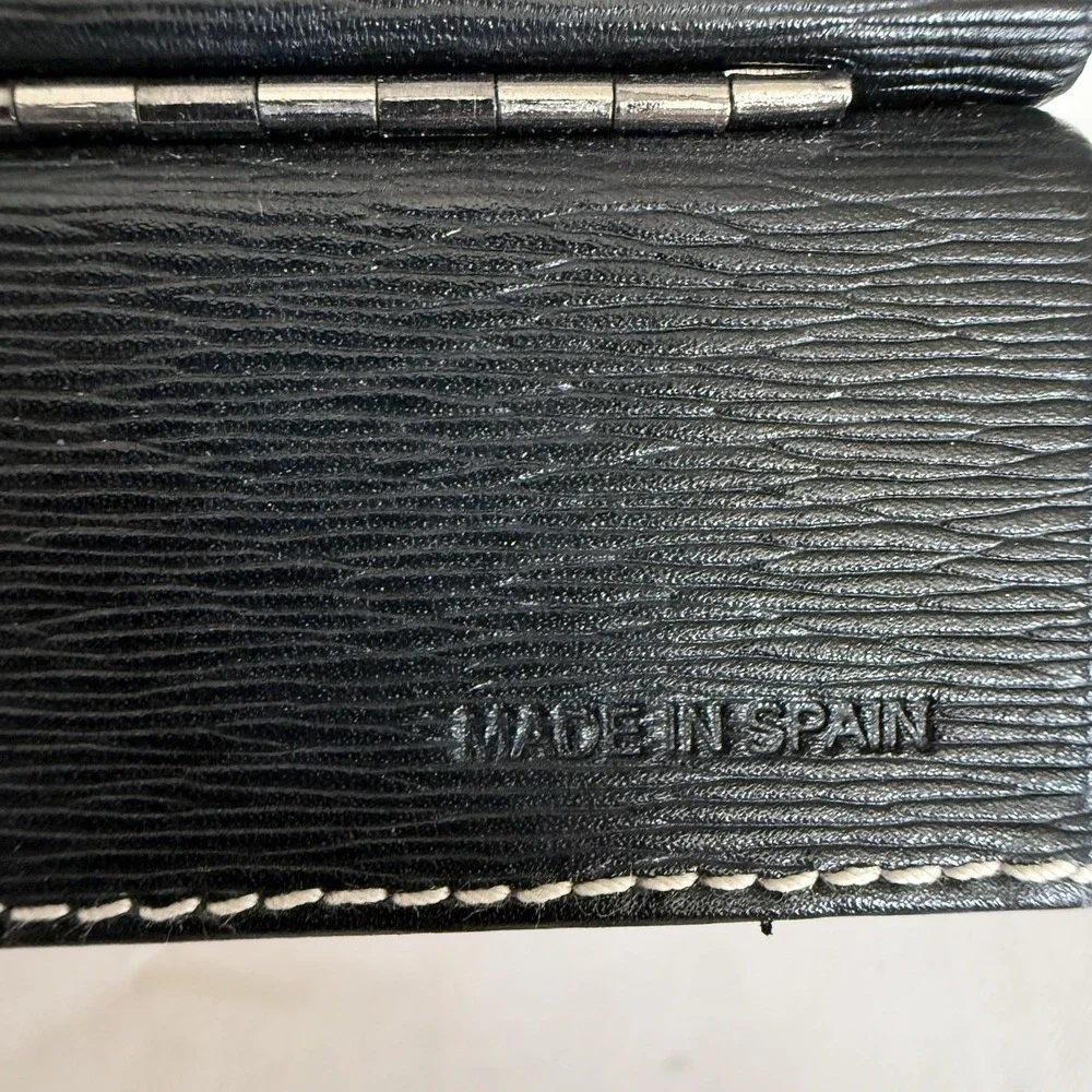 Vintage Coach Hinged Black Textured Epi Leather Hard Case Jewelry Box Made Spain
